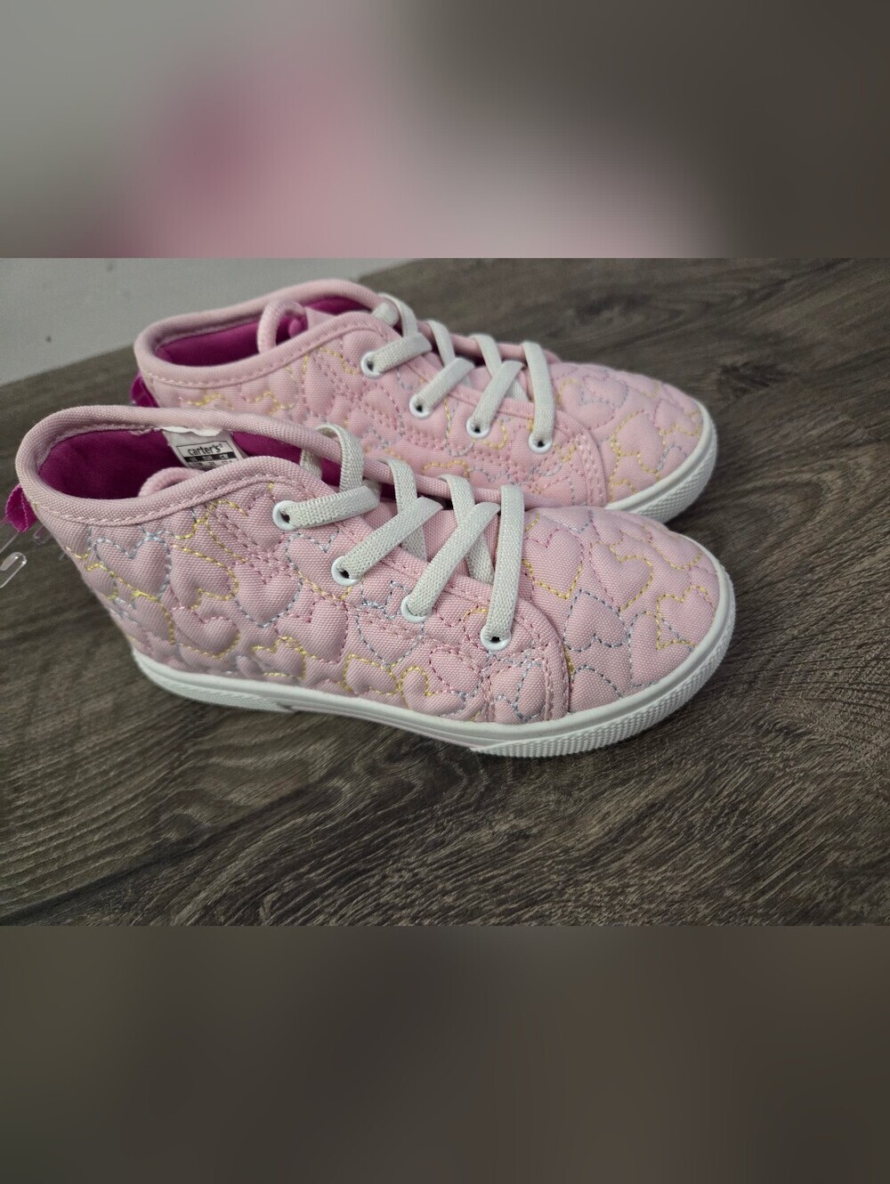 Carter's Girls Light Pink Quilted Heart Lace-Up Sneakers Size 11 NWT
